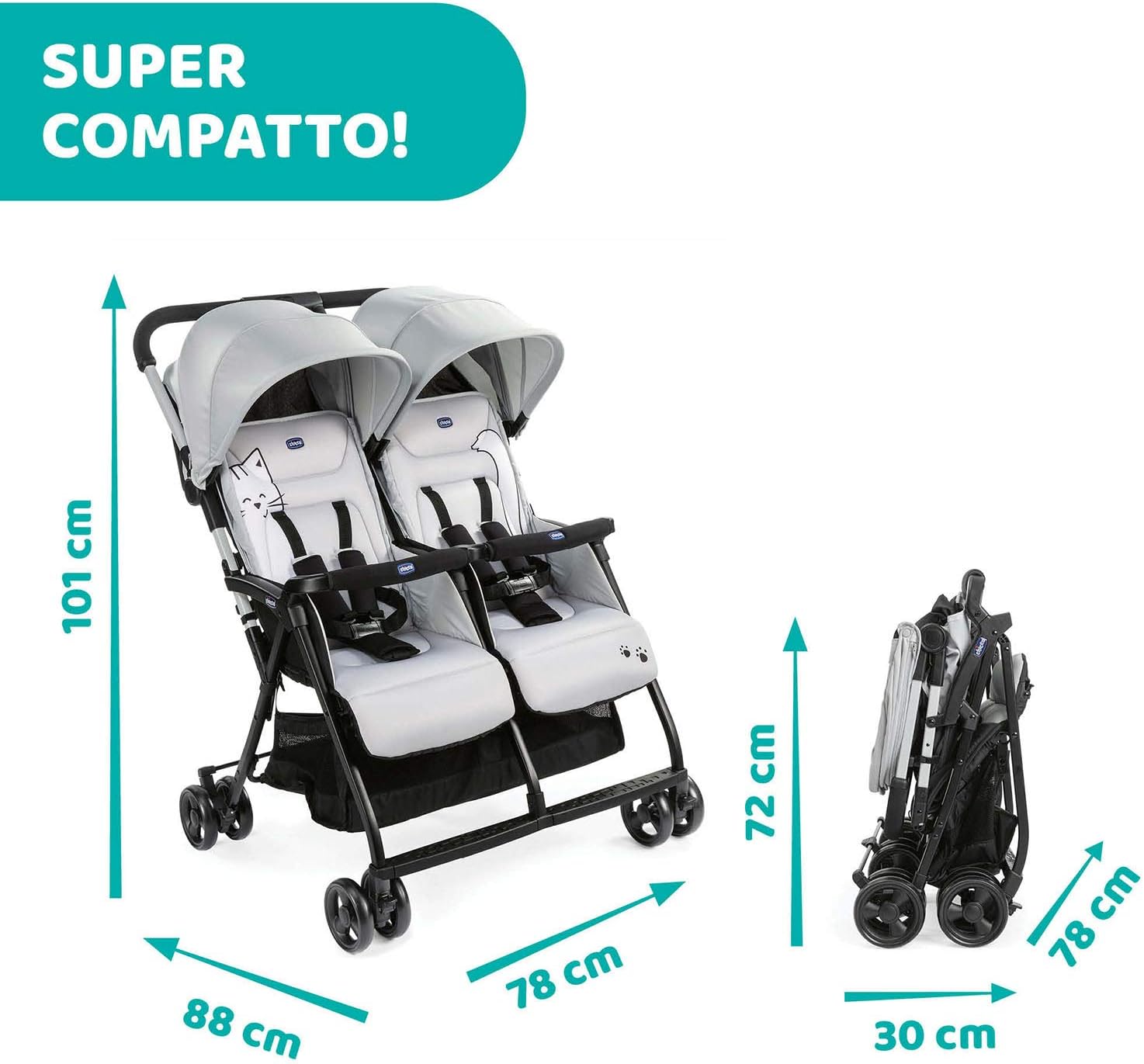 Chicco OHLALA TWIN STROLLER SILVER CAT - Image 2