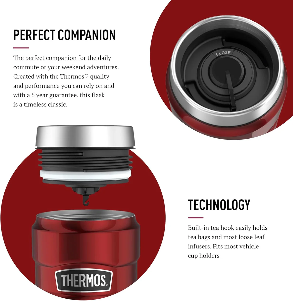 كوب ثيرموس ستانلس كينج بسعة 470 مل - أحمر - الصورة 3